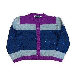 PRIMIGI Girls Color Block Cardigan with Sequins Size 4 Buttoned WORN ONCE